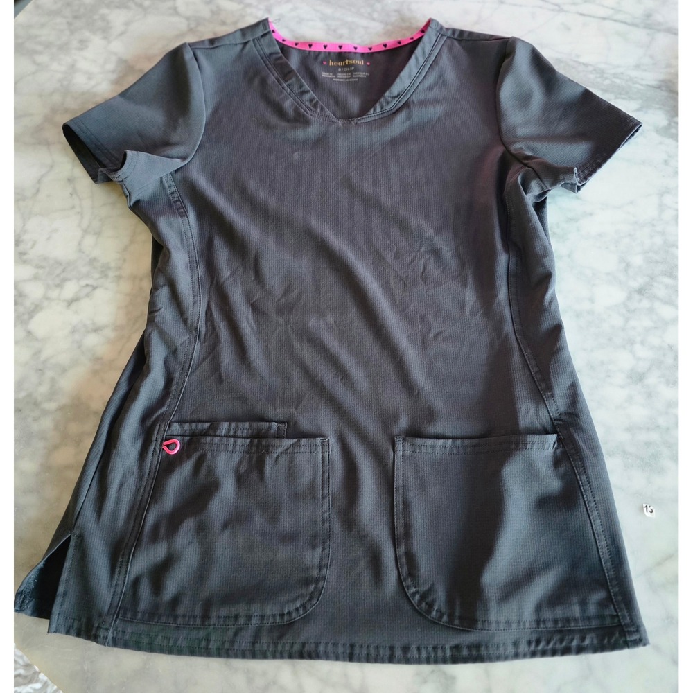 Heartsoul‎ Break On Through V-Neck Scrub Top Pewter Gray Pink Trim 20710 Small